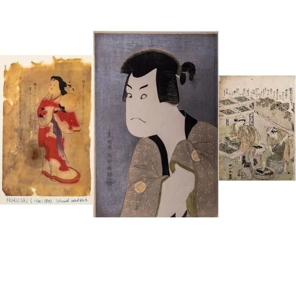 Japanese woodcuts by various artists. Est. $200–400, sold $100