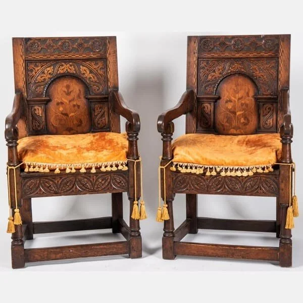 Jacobean style wainscot armchairs. Est. $300–500, sold $650