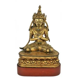 A gilt bronze figure of Vajradhara, Tibet, 17th century. Sold $60,000