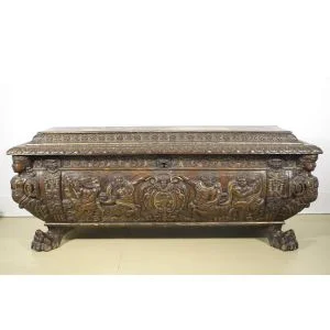 An Italian Renaissance style walnut cassone. Sold $8,000